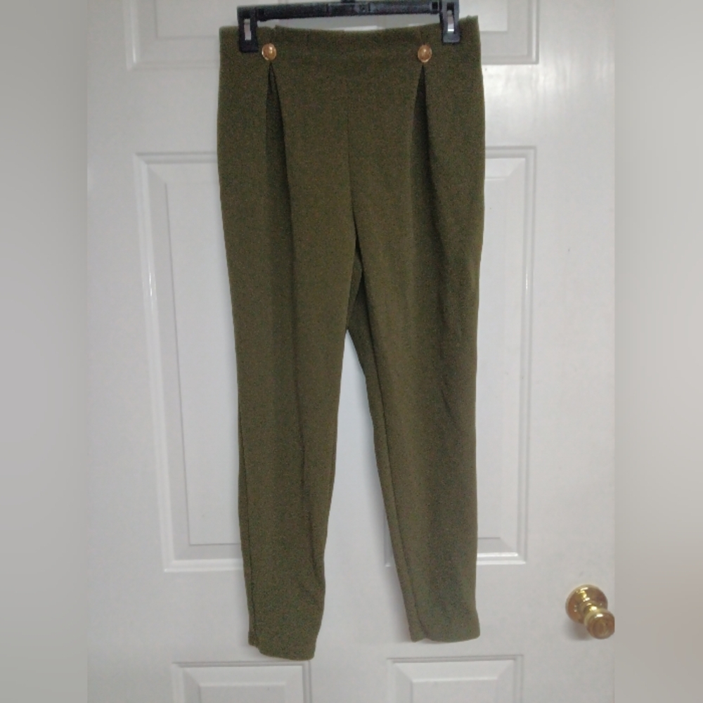 🦋Olive Green Pull On Pants Pants Size Large Stretchy Waist